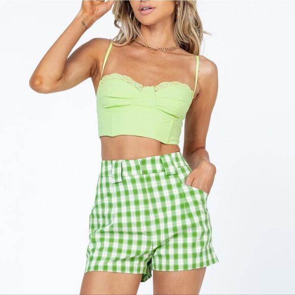 Princess Polly Tashie shorts green Size 2 in Green & White NWT and in packaging - Picture 2 of 7